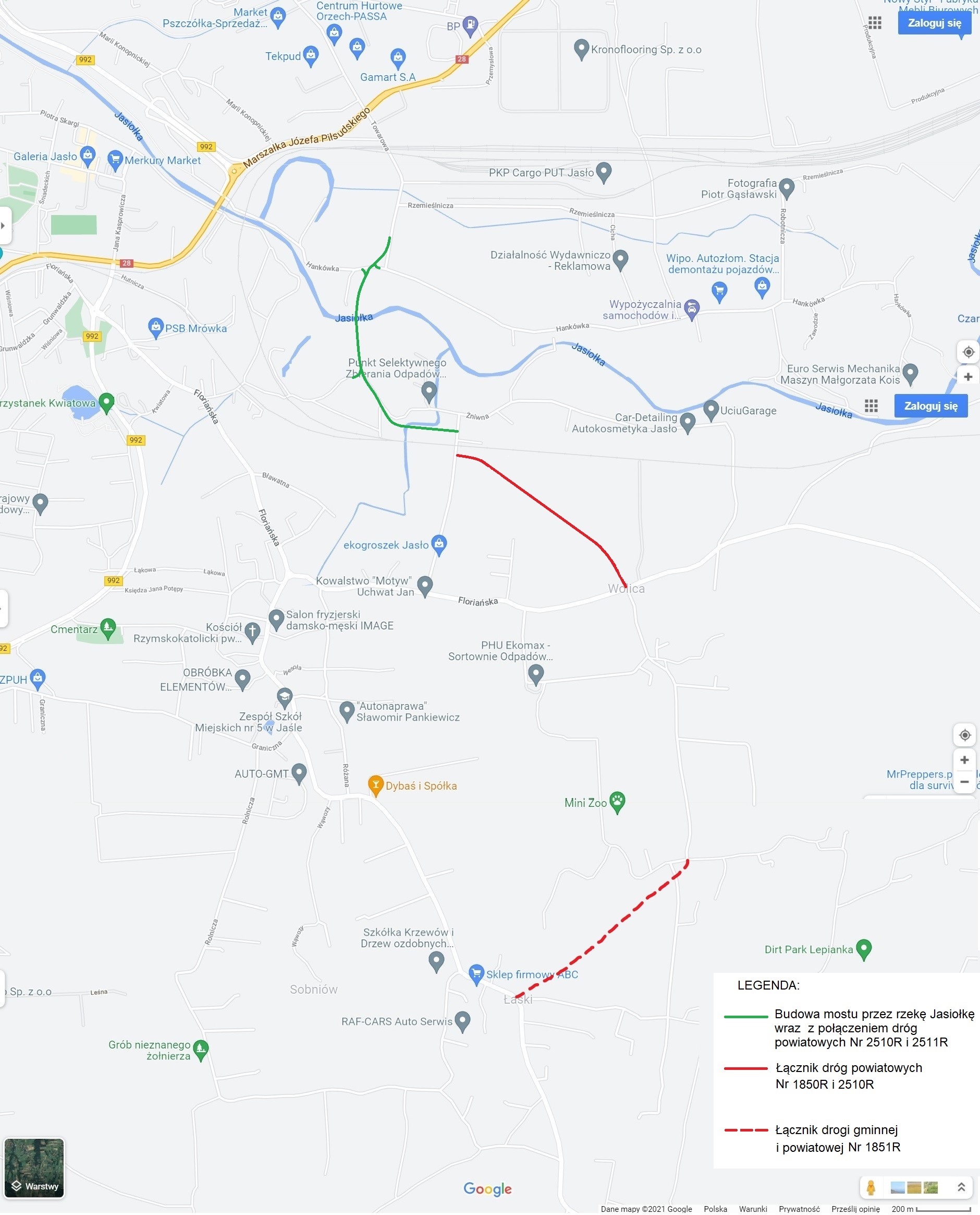 Powiat Jasło. Mapa przebiegu nowego odcinka drogi powiatowej