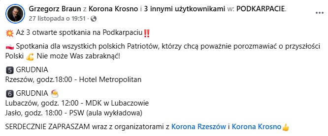 Grzegorz Braun w Jaśle. 6 grudnia aula PSW